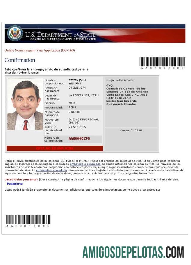 Solicitação de visto de não imigrante nos EUA (DS 160) modelo